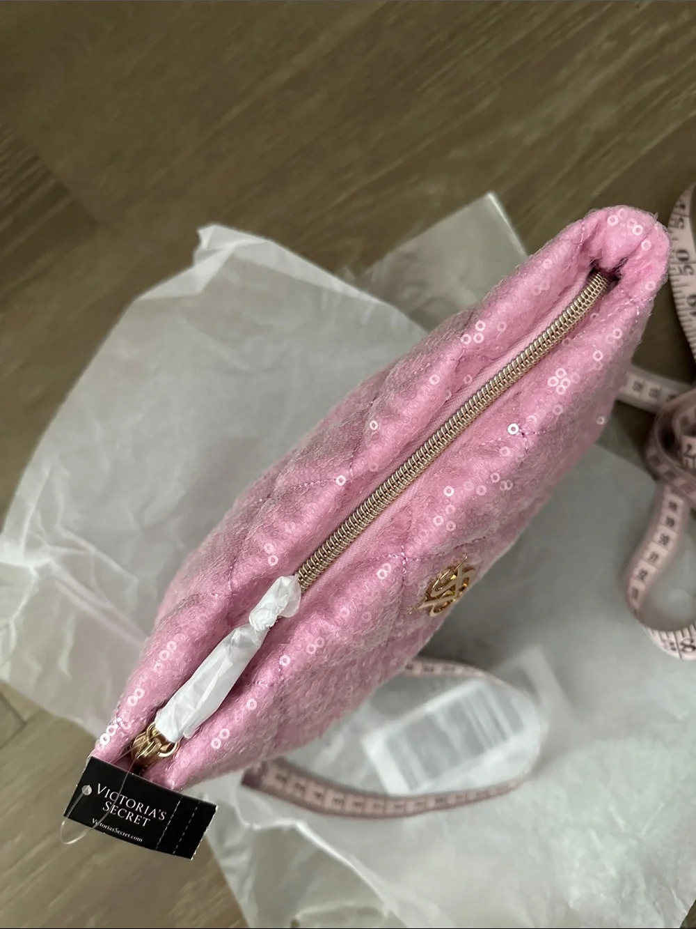NWT Victoria's Secret Pink Sequin Quilted Cosmetic Pouch